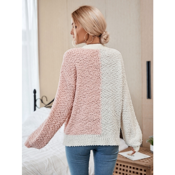 Pink & White Popcorn Knit Sweater Large NWOT - Picture 2 of 6